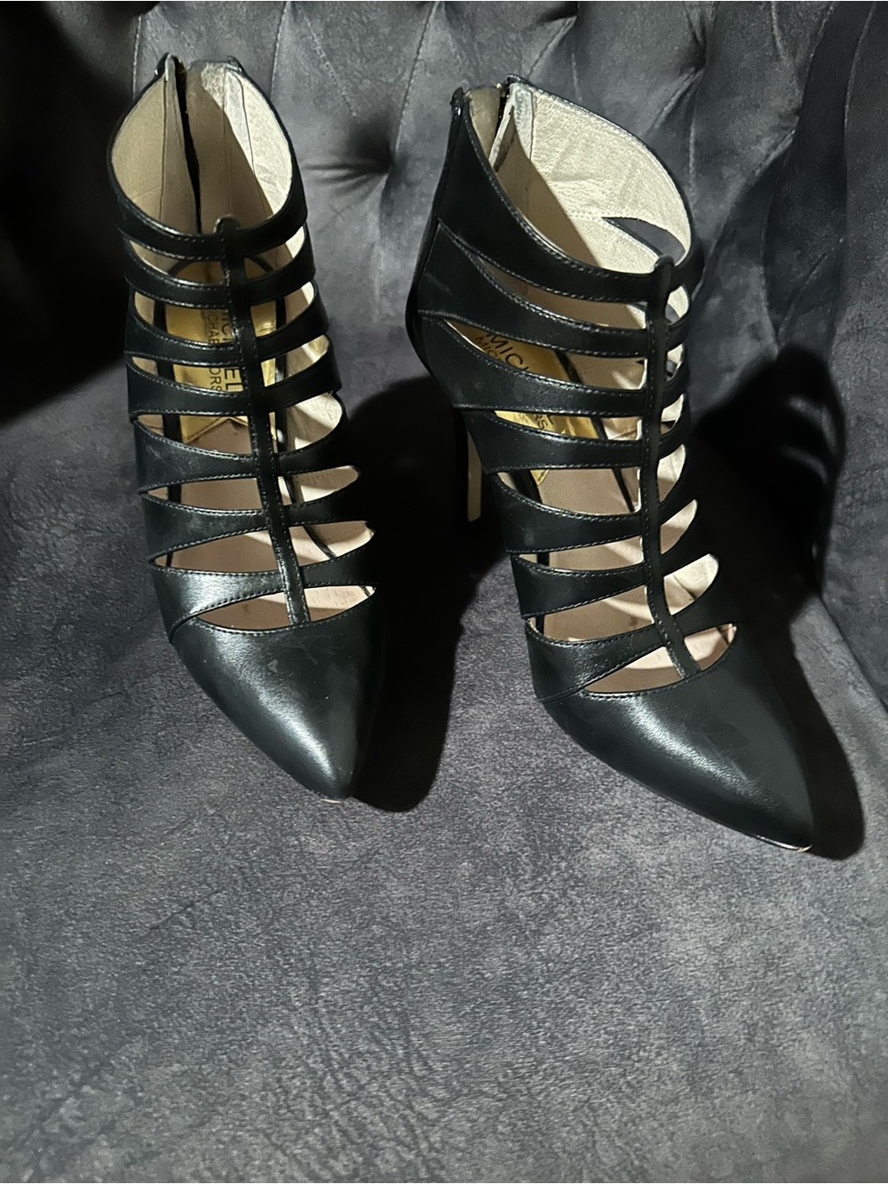 Michael Kors Mavis Black Strappy Pointed Cage Heels